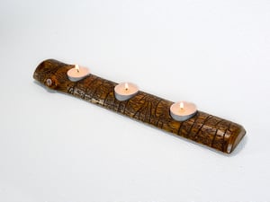 Image of Spruce wood strip of three tea lights candle holder, tea lights included, Candle Rustic Decor