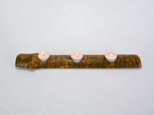 Image of Spruce wood strip of three tea lights candle holder, tea lights included, Candle Rustic Decor