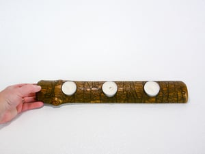 Image of Spruce wood strip of three tea lights candle holder, tea lights included, Candle Rustic Decor