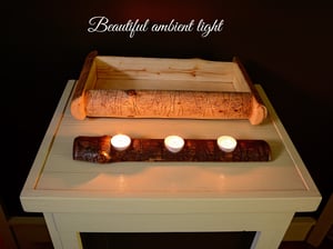 Image of Spruce wood strip of three tea lights candle holder, tea lights included, Candle Rustic Decor