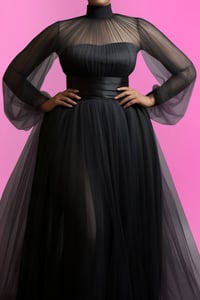 Image 3 of Formal Elegant Spring Summer Mock Neck Lantern Sleeve Tulle Maxi Dress from Fabulously Me Girl