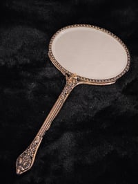 Image 3 of Ornate vintage Glass backed  Hand Mirror - With Real Preserved Spider Web