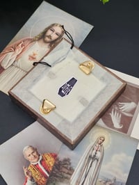 Image 3 of  Mini - Square 2 way Crucifix" 1800's bible page with preserved spider web A