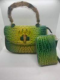 Image 1 of Bamboo handle croc embossed handbag