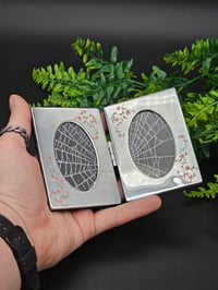 Image 1 of A pretty double silver metal framed preserved spider web. 