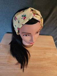Image 3 of Turban Twist Headband- Yellow & Roses