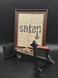 Image 3 of Jesus/Satan ambigram" 1800's bible page with preserved spider web - Antique frame