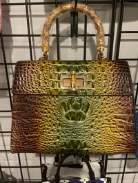 Image 2 of Brown and Green croc  embossed handbag