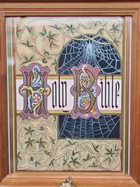 Image 3 of "HOLY BIBLE" 1800's bible page with preserved spider web - Wooden frame