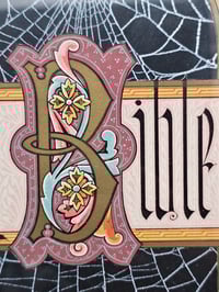 Image 5 of "HOLY BIBLE" 1800's bible page with preserved spider web - Wooden frame