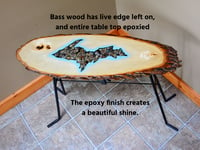 Image 4 of Handmande Life Edge Bass Wood Table Upper Peninsula of Michigan filled with river pebbles, epoxy