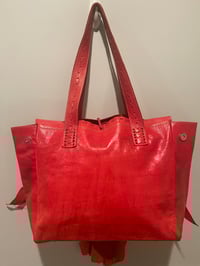 Image 2 of Red leather expandable handbag