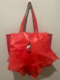 Image 1 of Red leather expandable handbag