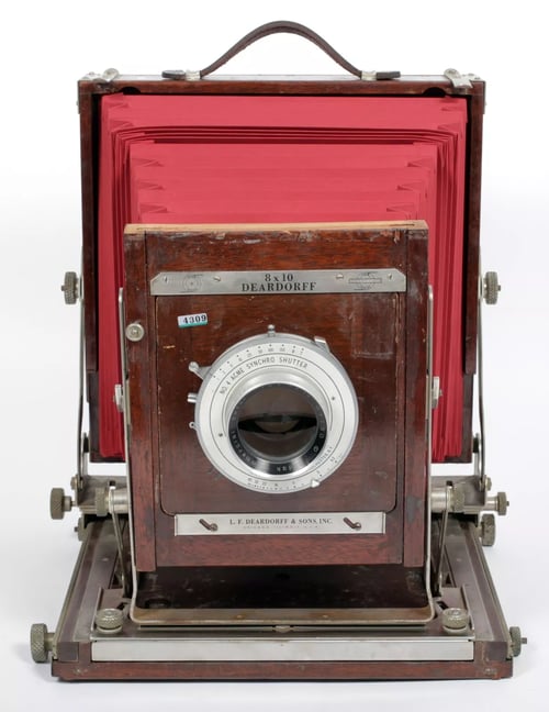 Image of Deardorff V8 8X10 Field camera w/ 305mm Kodak lens + holder NEW BELLOWS #4309