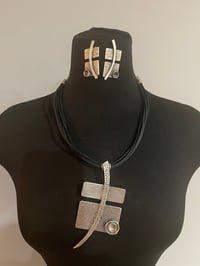 Silver industrial necklace and earring set
