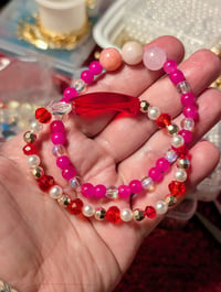 Image 2 of Red and white Valentine's Day stretch bracelet 