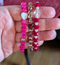 Image 2 of Red and white handmade Valentine's Day stretch bracelet 