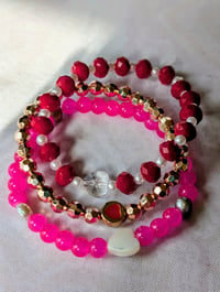 Image 3 of Red and white handmade Valentine's Day stretch bracelet 