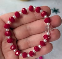 Image 1 of Red and white handmade Valentine's Day stretch bracelet 