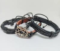 Star of David Faux Leather Bracelet Set Men