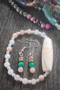 Image 2 of Pink Aventurine natural stone beaded bracelet and earring jewelry set 