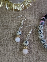 Image 4 of Dalmatian natural stone beaded bracelet and earring jewelry set 