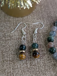 Image 3 of Indian Agate natural stone beaded bracelet and earring jewelry set 