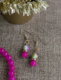 Image 2 of Hot pink beaded bracelet and earring jewelry set 