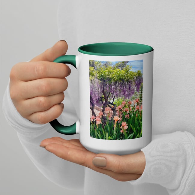 Chinese Wisteria and Peach Irises Garden Mug 