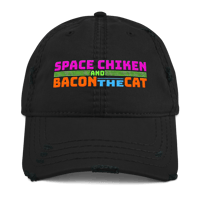 Image 2 of SPACE CHIKEN AND BACON THE CAT Distressed Dad Hat