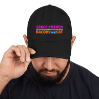 Image 1 of SPACE CHIKEN AND BACON THE CAT Distressed Dad Hat