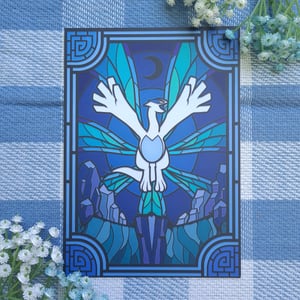 Image of Lugia & Ho-Oh Stained Glass Window Art Prints | Pokemon Wall Decor Poster Gift
