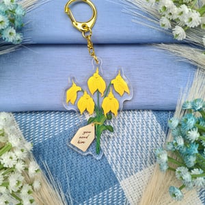 Image of BBC Merlin Mortaeus Flower Bouquet Acrylic Keychain | Arthurian Legend Accessory