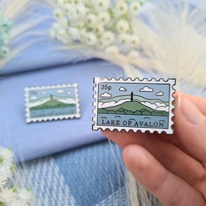 Image of BBC Merlin Lake of Avalon Stamp Enamel Pin | Arthurian Jewellery Accessory Gift