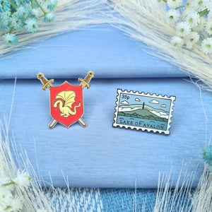 Image of BBC Merlin Lake of Avalon Stamp Enamel Pin | Arthurian Jewellery Accessory Gift