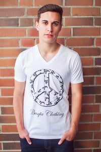 Men V-Neck Peace Shirt White