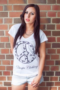 Women V-Neck Peace Shirt White