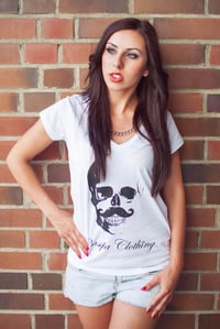 Women V-Neck Logo Shirt White