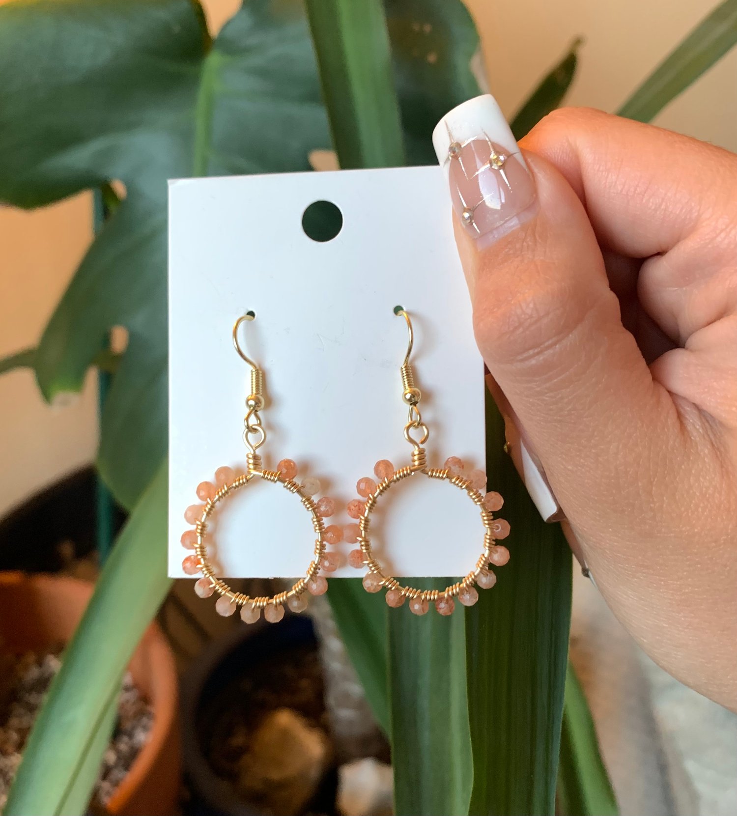 Peach Moonstone & Sunstone Round Earrings