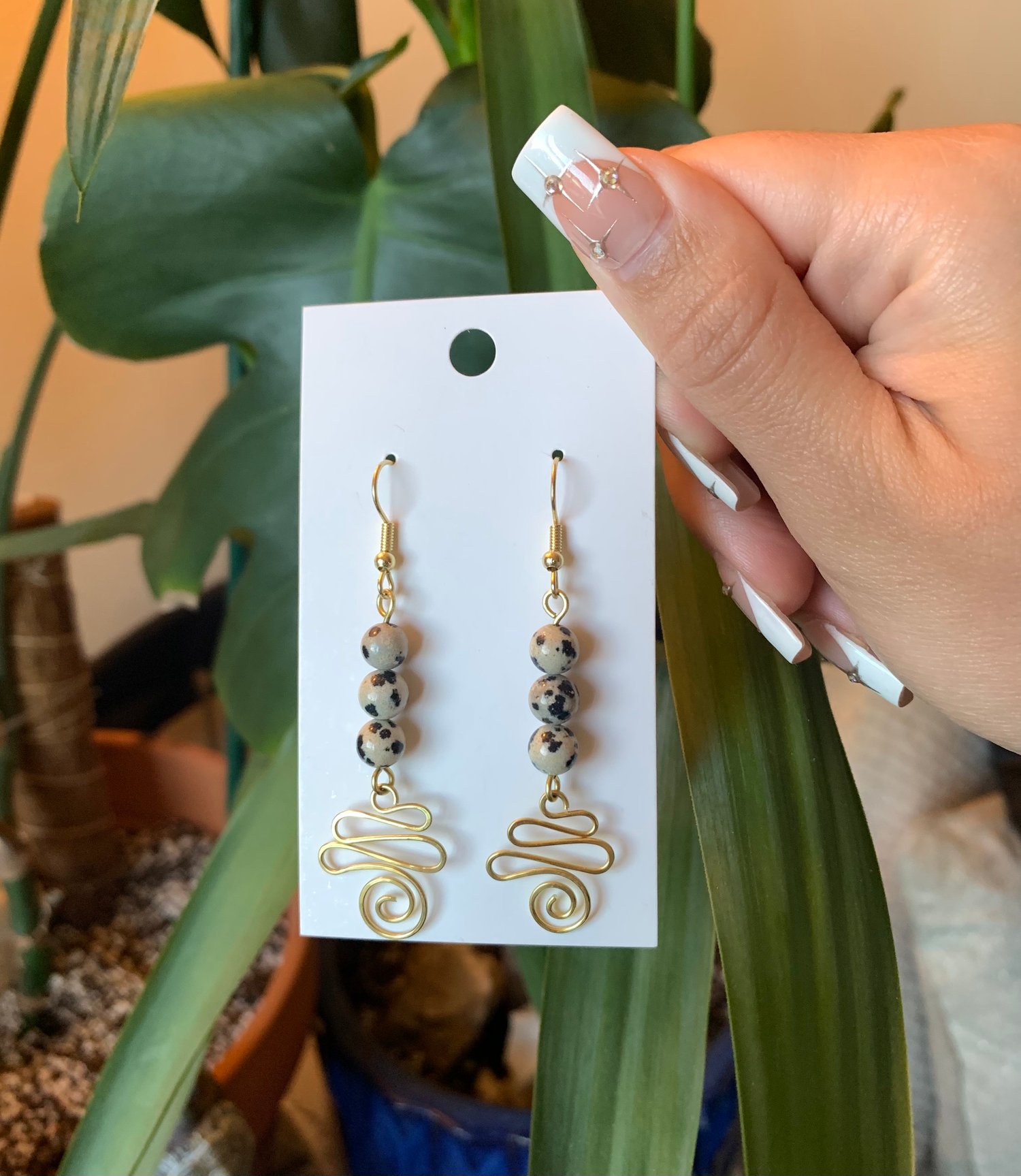 Dalmatian Jasper Swirl Earrings