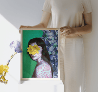 Image 2 of MARYGOLD - Contemporary Female Portrait Art Print with Green, Blue & Yellow Tones