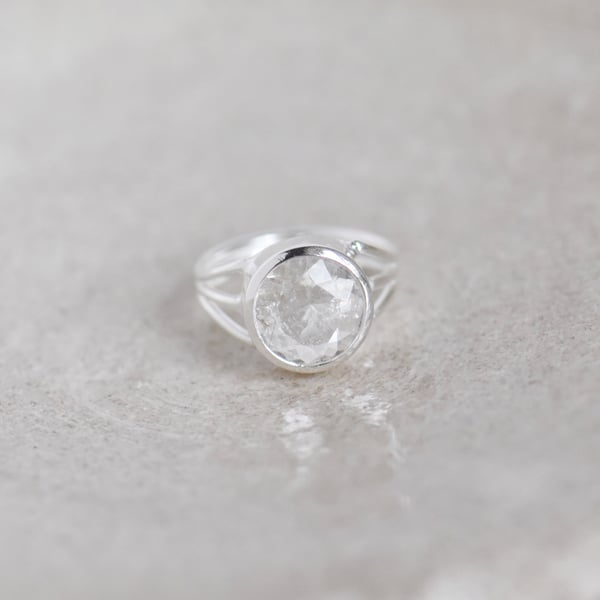 Image of Dragon Claws x Himalaya 'Herkimer' Diamond Quartz round cut silver ring