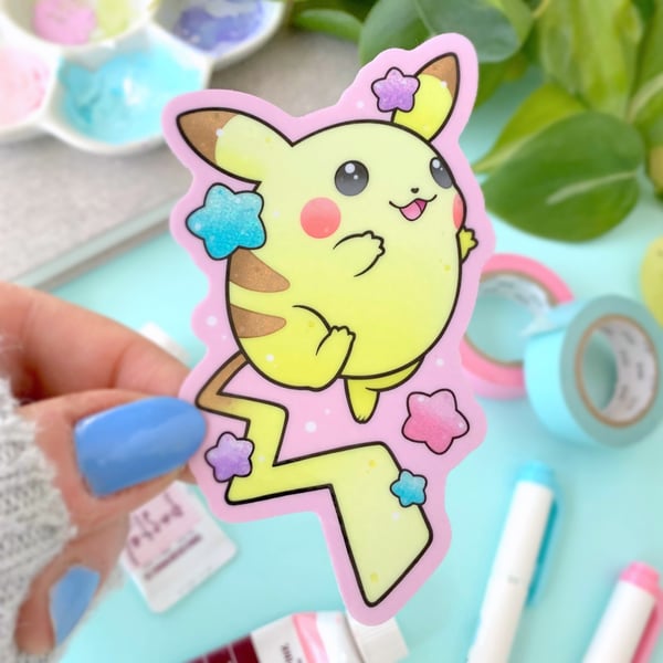 Image of GLITTER Pika and Stars STICKER