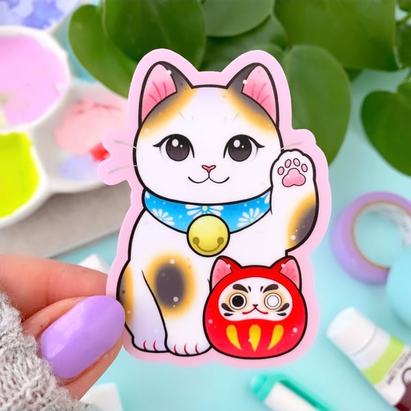 Image of MATTE Lucky Cat & Daruma STICKER