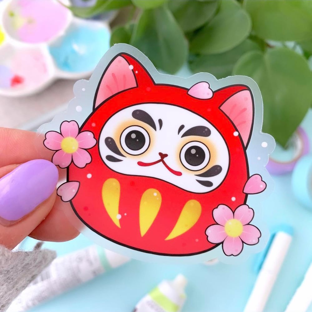 Image of CLEAR Neko Daruma STICKER