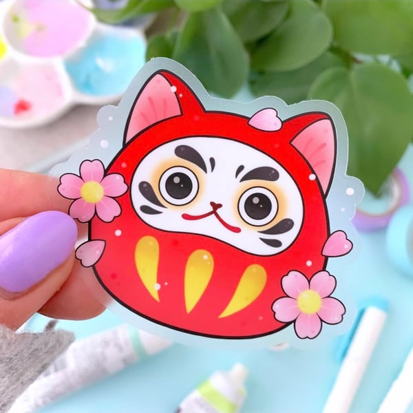 Image of CLEAR Neko Daruma STICKER
