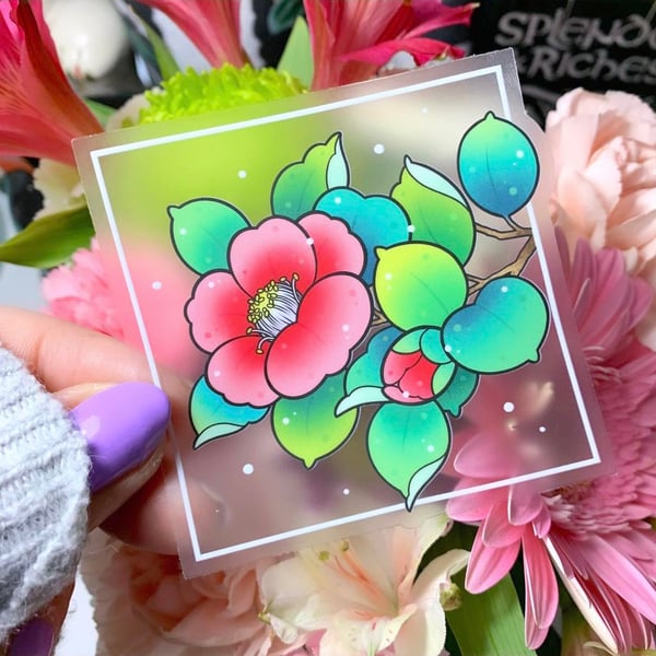 Image of CLEAR Camellia Flowers STICKER