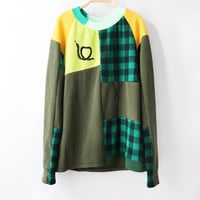 Image 1 of year of the snake courtneycourtney patchwork 14/16 long sleeve warm thermal waffle knit shirt top