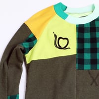 Image 5 of year of the snake courtneycourtney patchwork 14/16 long sleeve warm thermal waffle knit shirt top