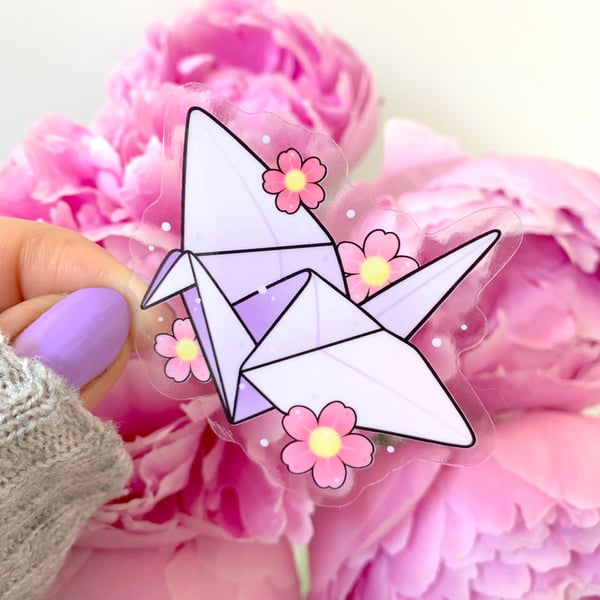 Image of CLEAR Mini Origami Paper Crane STICKER